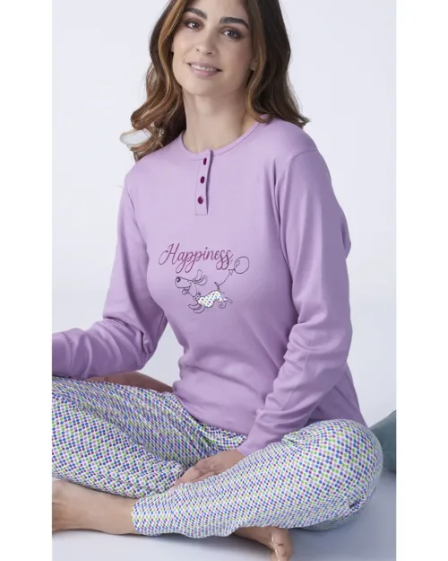 Pigiama Donna Cotone Felpato lilla malva Karelpiù