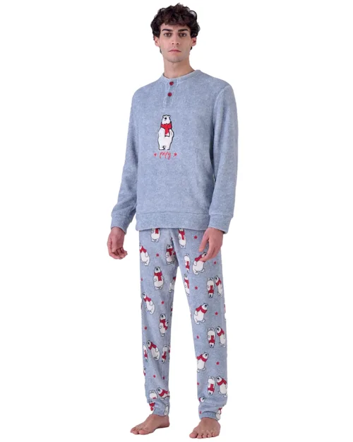 Pigiama Uomo in Pile Coral Orso Natale Pigiamiamoci 864