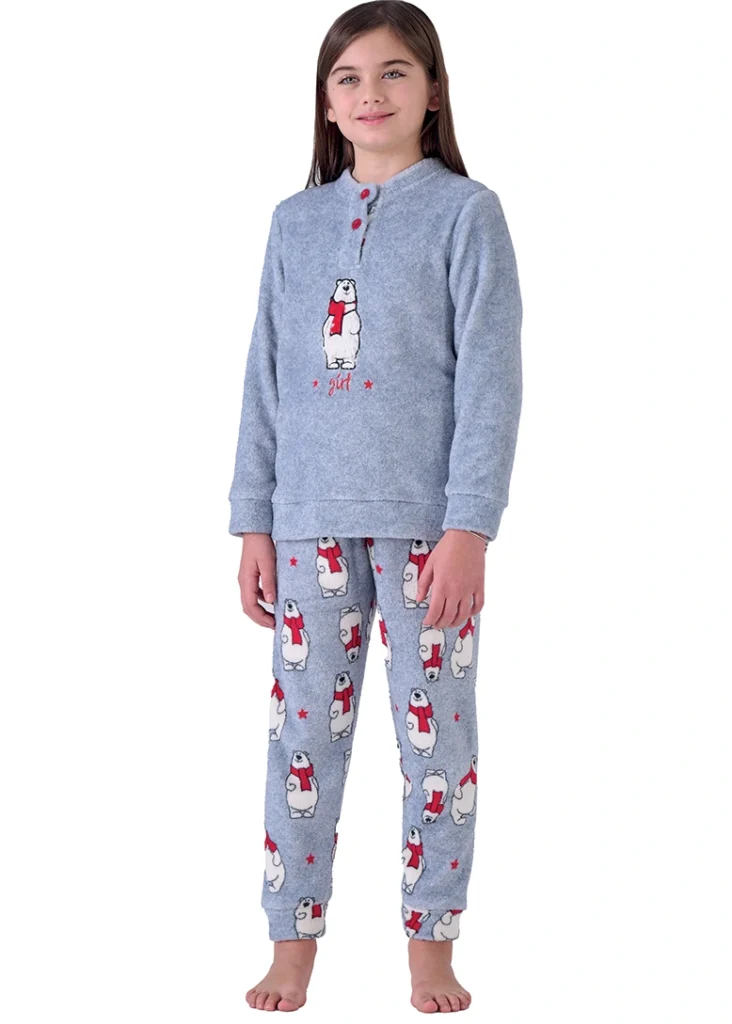 Pigiama Bambina in Pile Coral Orso Natale Pigiamiamoci