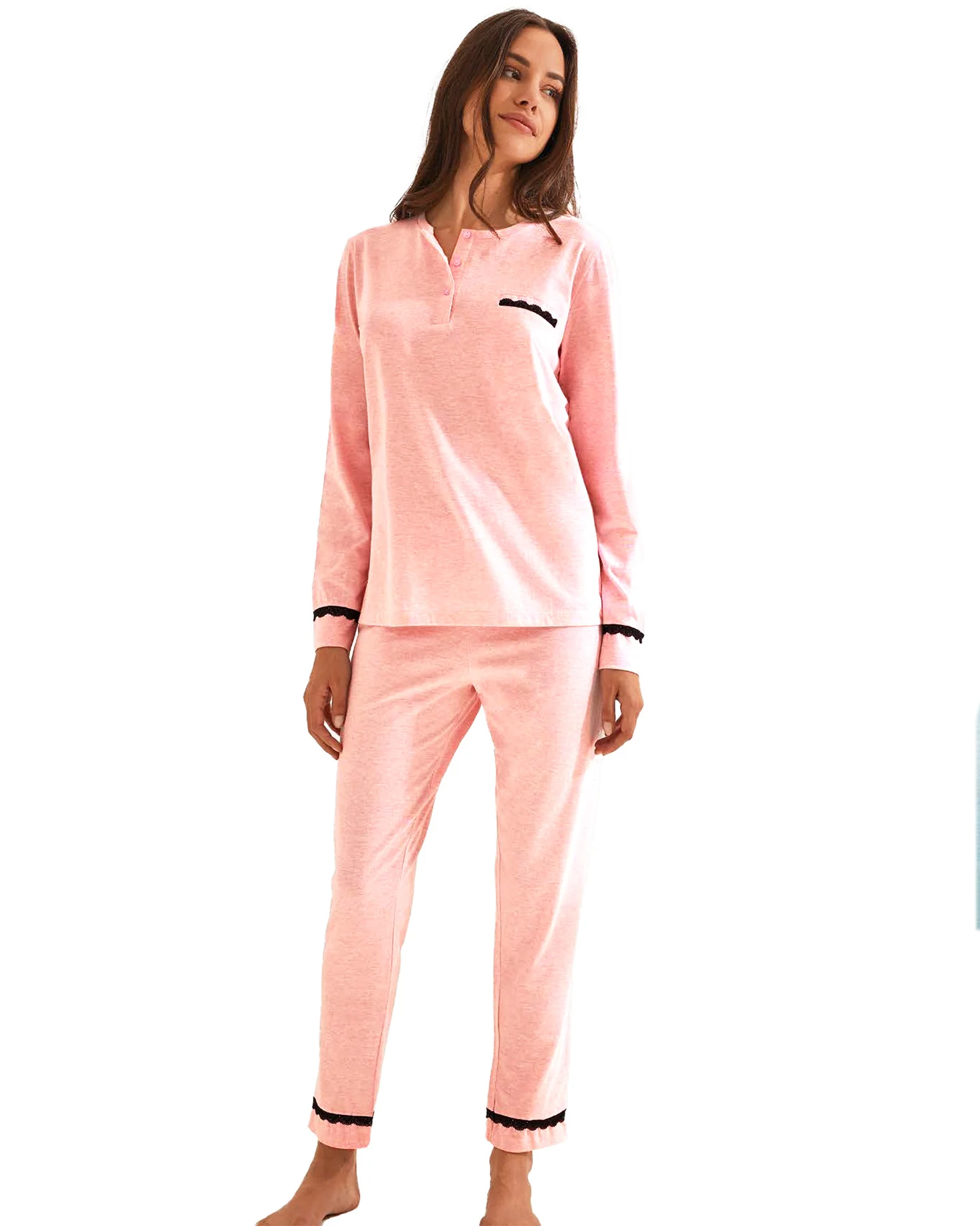 Pigiama Lungo Donna Cotone Leggero e Pizzo IlGranchio 5094 - immagine 3