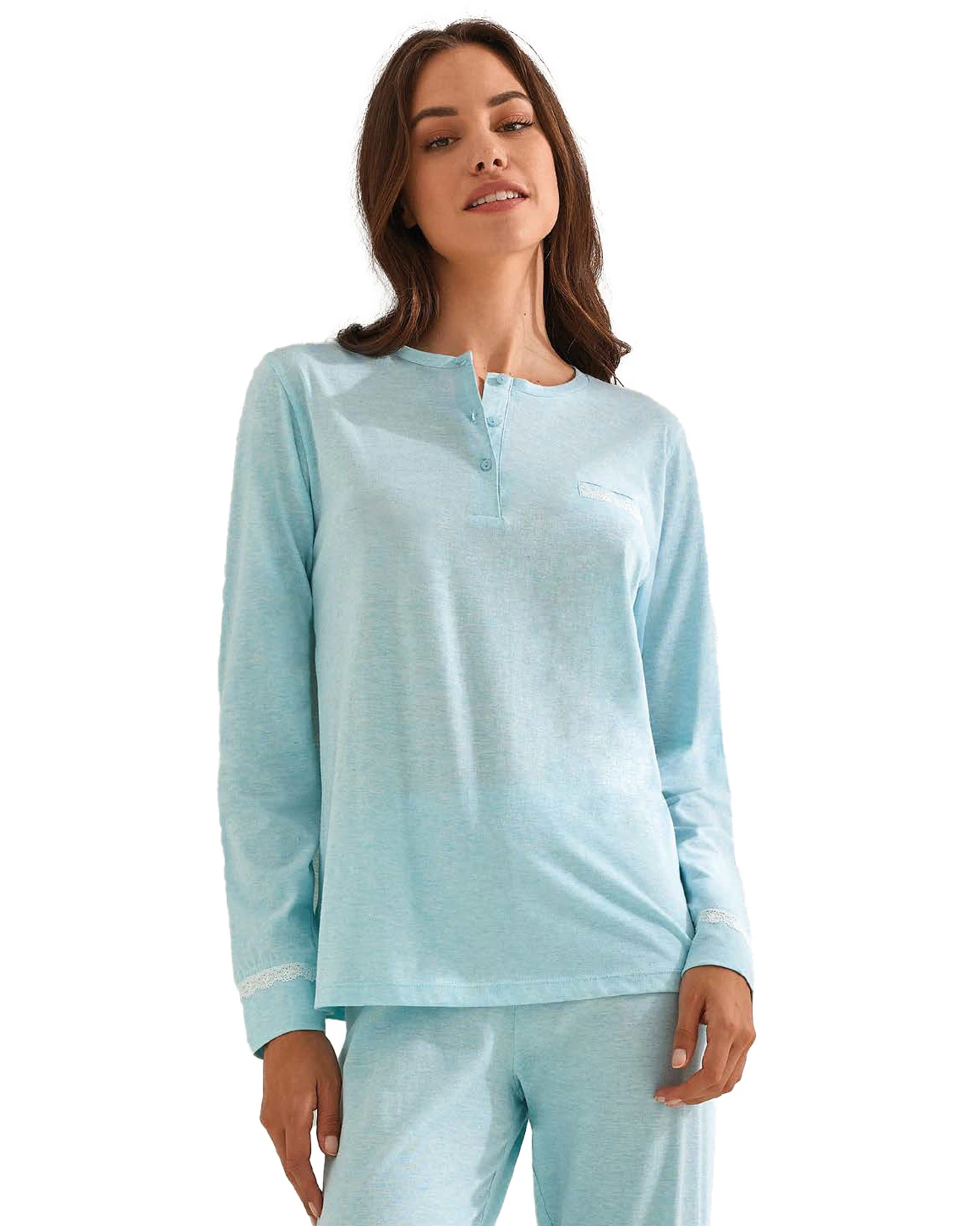 Pigiama Lungo Donna Cotone Leggero e Pizzo IlGranchio 5094 - immagine 4