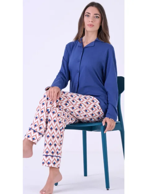 Pigiama Lungo Cotone Donna Aperto | Pigiamiamoci 3644
