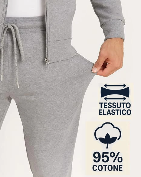 Tuta Uomo con Cappuccio in Cotone Garzato | Made in Italy - immagine 5